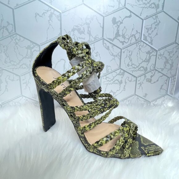 DRESS SANDALS-SLAY DAY-GREEN LACE UP  HEELS- - Picture 1 of 7